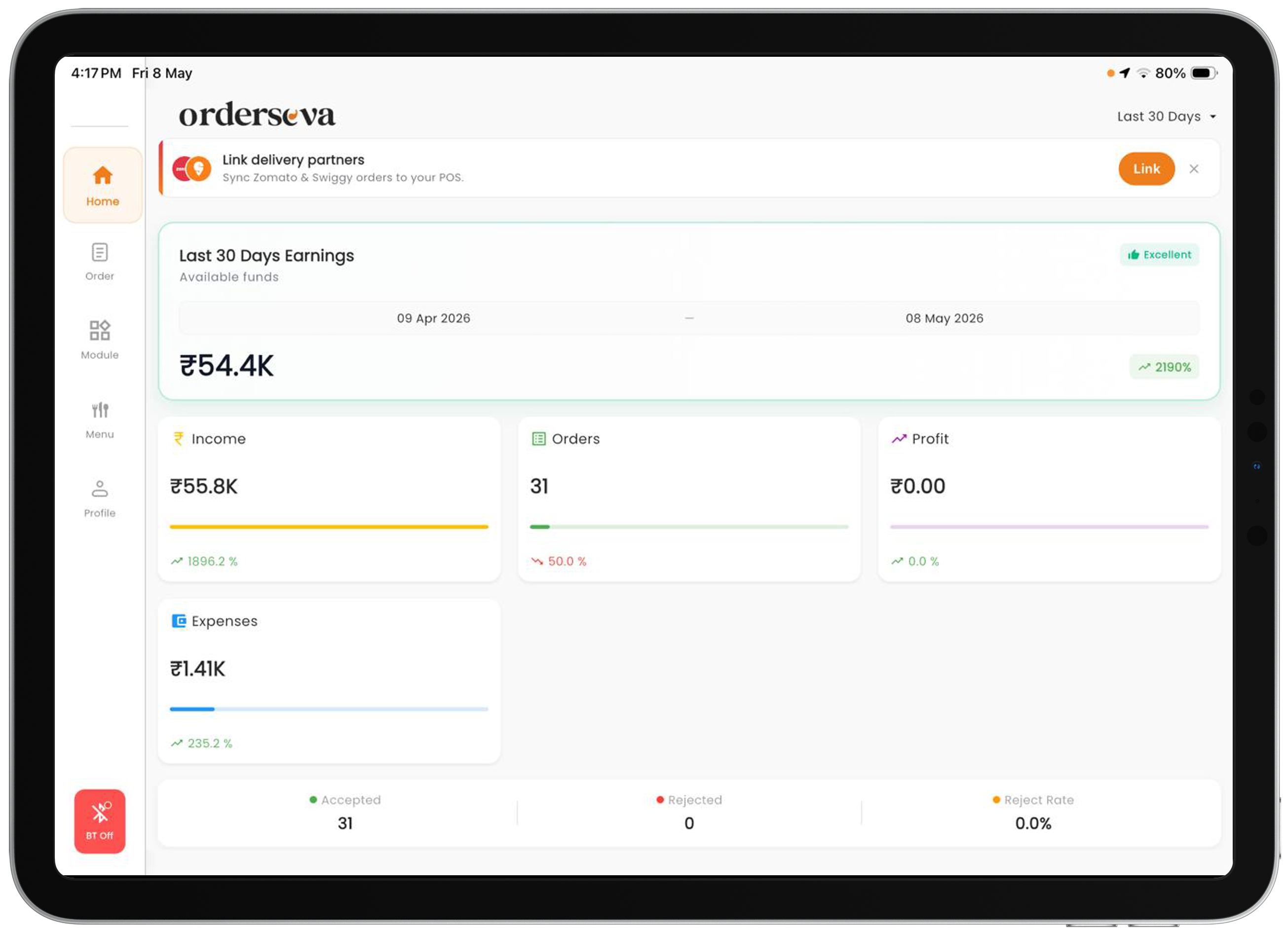 OrderSeva restaurant POS dashboard